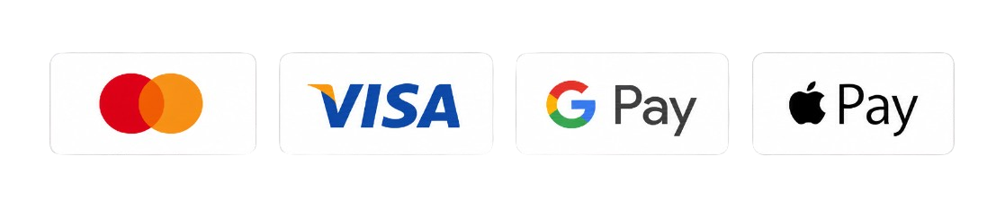 Visa, Mastercard, Google Pay, Apple Pay